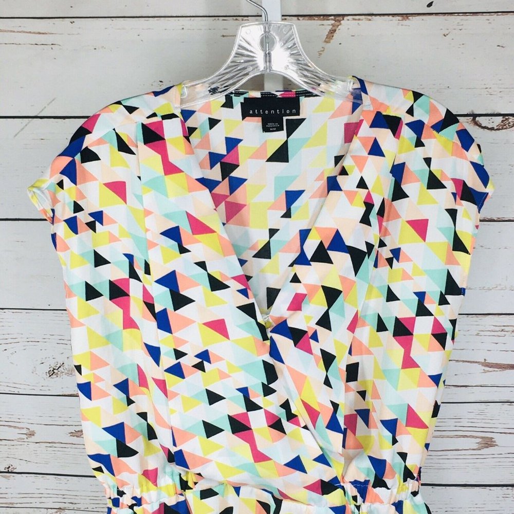 Attention short sleeve peplum multicolor blouse M - Picture 3 of 8